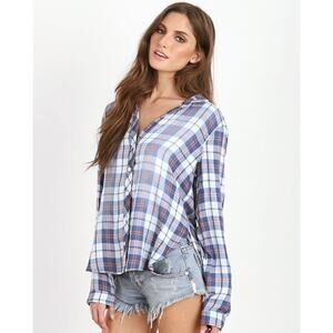 CLOTH & STONE Plaid Button Up Shirt Blue Collared Long Sleeve Women's M